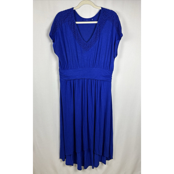 Blue Floral Crochet Lace Boho V Neck Empire Waist Midi Dress Womens Size XL - Picture 1 of 9